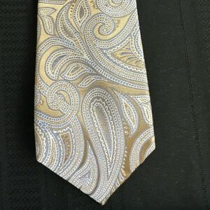 Michael Kors Men's Neck Tie -Tan Blue White Paisley
